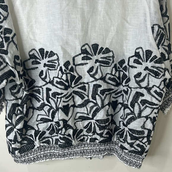 CHICO’S Embroidered Smocked Jacket 3/4 Sleeves White/Black Size 1 Medium - Picture 13 of 16